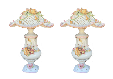 Set of antique porcelain floral lamps