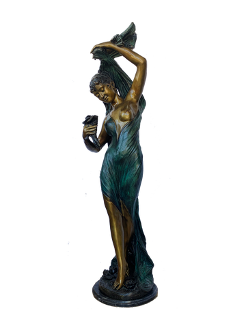 Girl carrying flowers statue